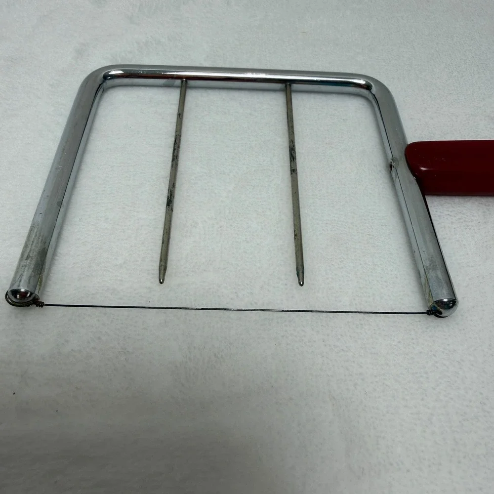 VTG MCM Red Bakelite Handle Cheese Slicer Stainless‎ Steel Wire Cutter MCM